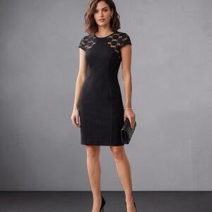 Yoana Baraschi Black Knit Body-con Dress Nude Lace Detail Size 8 Made in NYC